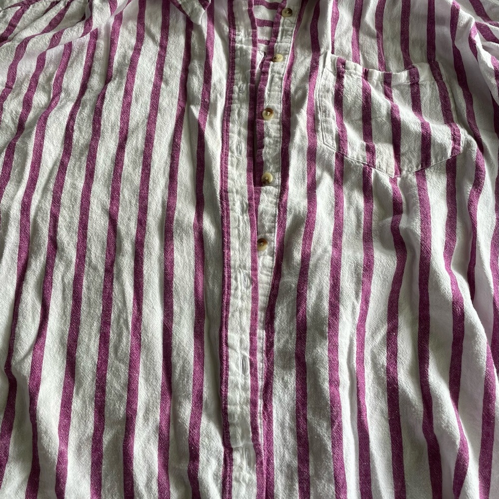 Ava & Viv Purple and White Striped Button Down Top